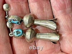 Antique or Vintage Navajo Screw-back Squash Blossom Earrings. Silver/Turquoise