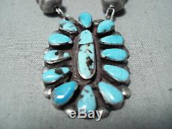 Astonishing Vintage Navajo Blue Diamond Turquoise Sterling Silver Necklace Old