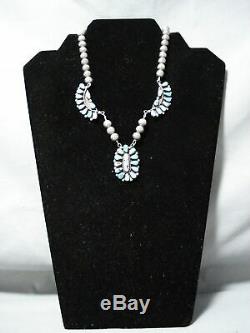 Astonishing Vintage Navajo Blue Diamond Turquoise Sterling Silver Necklace Old