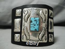 Astonishing Vintage Navajo Repoussed Turquoise Sterling Silver Ketoh Bracelet