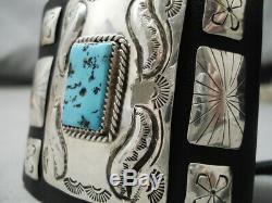 Astonishing Vintage Navajo Repoussed Turquoise Sterling Silver Ketoh Bracelet