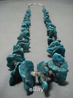 Astounding Vintage Navajo Green Turquoise Sterling Silver Necklace Old