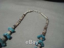 Astounding Vintage Navajo Green Turquoise Sterling Silver Necklace Old
