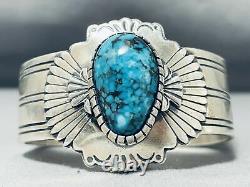 Astounding Vintage Navajo Spiderweb Turquoise Sterling Silver Bracelet