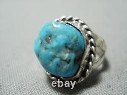 Authentic Vintage Navajo Sleeping Turquoise Sterling Silver Ring Old