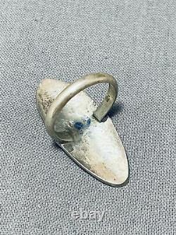 Authentic Vintage Navajo Turquoise Coral Inlay Sterling Silver Ring Old