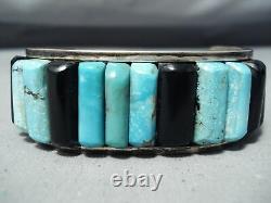 Authentic Vintage Navajo Turquoise Inlay Sterling Silver Bracelet