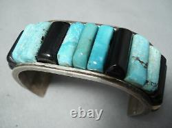 Authentic Vintage Navajo Turquoise Inlay Sterling Silver Bracelet
