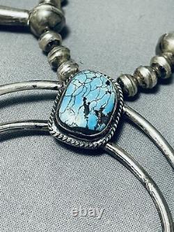 Authentic Vintage Navajo Turquoise Sterling Silver Squash Blossom Necklace
