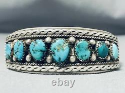 Awesome Vintage Navajo 7 Kingman Turquoise Sterling Silver Bracelet