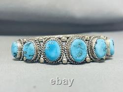 Awesome Vintage Navajo 9 Morenci Turquoise Sterling Silver Bracelet