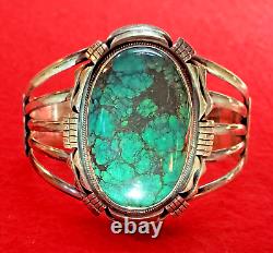 Awesome Vintage Navajo Green Turquoise & Sterling Silver Cuff Bracelet Nice