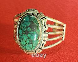 Awesome Vintage Navajo Green Turquoise & Sterling Silver Cuff Bracelet Nice