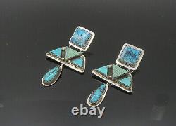 B. CHAVEZ NAVAJO 925 Silver Vintage Turquoise Shiny Dangle Earrings EG10157