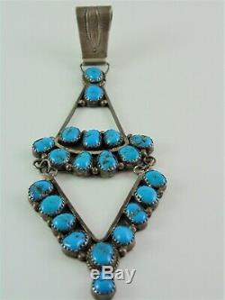 BIG 4 3/4 Old Vintage NAVAJO JH Necklace Pendant Sterling & Blue Turquoise