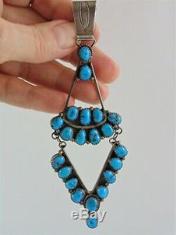 BIG 4 3/4 Old Vintage NAVAJO JH Necklace Pendant Sterling & Blue Turquoise