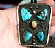 BIG Vintage 4-STONE TURQUOISE + OPAL bolo pendant butterfly Navajo Zuni signed