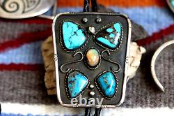 BIG Vintage 4-STONE TURQUOISE + OPAL bolo pendant butterfly Navajo Zuni signed