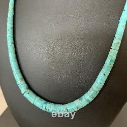 BLUE TURQUOISE HEISHI Sterling Silver Necklace Navajo Pearls Stab Graduated01850