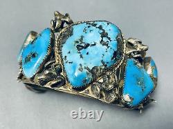 Barbaric Vintage Navajo Morenci Turquoise Sterling Silver Bracelet