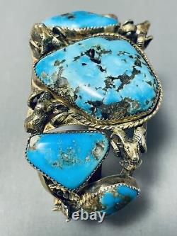 Barbaric Vintage Navajo Morenci Turquoise Sterling Silver Bracelet