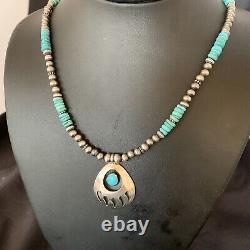 BearPaw Mens Navajo Pearl Sterling Silver Blue Turquoise Necklace Pendant 12550