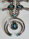 Beautiful Vintage Navajo Blue Turquoise Sterling Squash Blossom Necklace D1