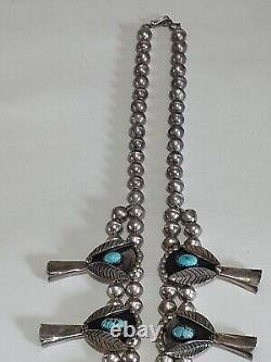 Beautiful Vintage Navajo Blue Turquoise Sterling Squash Blossom Necklace D1