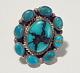 Beautiful Vintage Navajo Cluster Ring Turquoise Sterling Silver Signed Blue