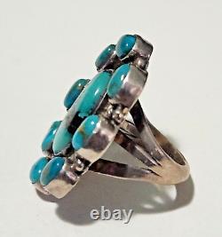 Beautiful Vintage Navajo Cluster Ring Turquoise Sterling Silver Signed Blue