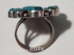 Beautiful Vintage Navajo Cluster Ring Turquoise Sterling Silver Signed Blue