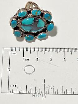 Beautiful Vintage Navajo Cluster Ring Turquoise Sterling Silver Signed Blue