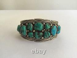 Beautiful Vintage Navajo Silver & Turquoise Cuff Bracelet Signed St