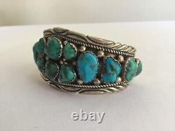 Beautiful Vintage Navajo Silver & Turquoise Cuff Bracelet Signed St