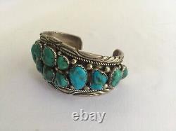 Beautiful Vintage Navajo Silver & Turquoise Cuff Bracelet Signed St