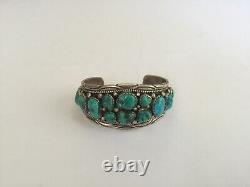 Beautiful Vintage Navajo Silver & Turquoise Cuff Bracelet Signed St