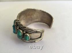 Beautiful Vintage Navajo Silver & Turquoise Cuff Bracelet Signed St