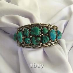 Beautiful Vintage Navajo Silver & Turquoise Cuff Bracelet Signed St