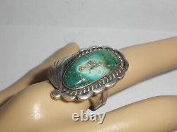 Beautiful vintage Old Pawn Navajo Turquoise leaf Sterling Silver Ring size 8