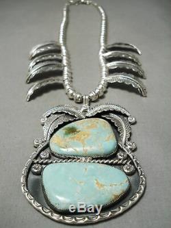 Best Vintage Navajo #8 Turquoise Sterling Silver Squash Blossom Necklace