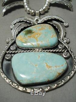 Best Vintage Navajo #8 Turquoise Sterling Silver Squash Blossom Necklace