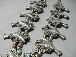 Best Vintage Navajo Leaf Sterling Silver Turquoise Squash Blossom Necklace Set