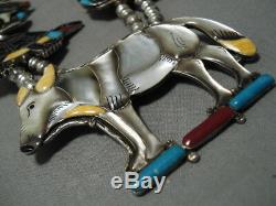Best Vintage Navajo Zuni Turquoise Inlay Sterling Silver Squash Blossom Necklace