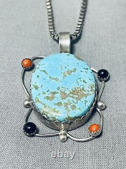 Betty Bennett Vintage Navajo Turquoise Turtle Sterling Silver Necklace