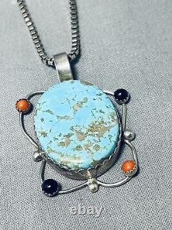 Betty Bennett Vintage Navajo Turquoise Turtle Sterling Silver Necklace
