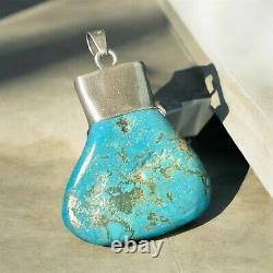 Big Vintage Navajo 925 Sterling Silver AAA Kingman Turquoise Slab Pendant Boho