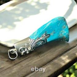 Big Vintage Navajo 925 Sterling Silver AAA Kingman Turquoise Slab Pendant Boho