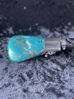 Big Vintage Navajo 925 Sterling Silver AAA Kingman Turquoise Slab Pendant Boho