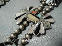 Biggest Best Vintage Zuni Turquoise Owl Sterling Silver Squash Blossom Necklace