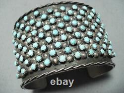 Biggest Heaviest Vintage Navajo Turquoise Snake Eyes Sterling Silver Bracelet